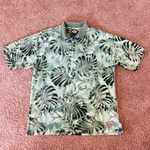 Vintage Tommy Bahama Polo Shirt – Size L, 100% Cotton, Green Tropical Leaf Print